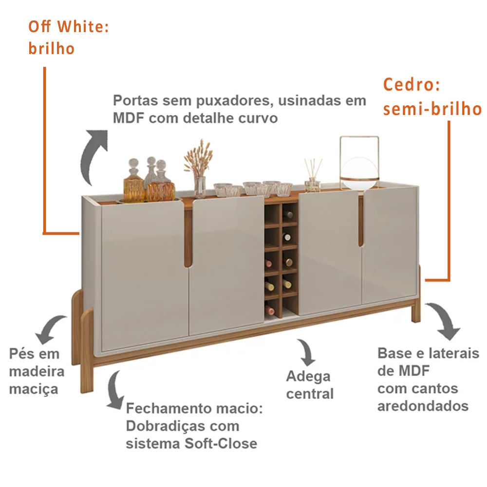 Buffet Aparador 190cm Com Adega 050520 Off White Cedro DCASA