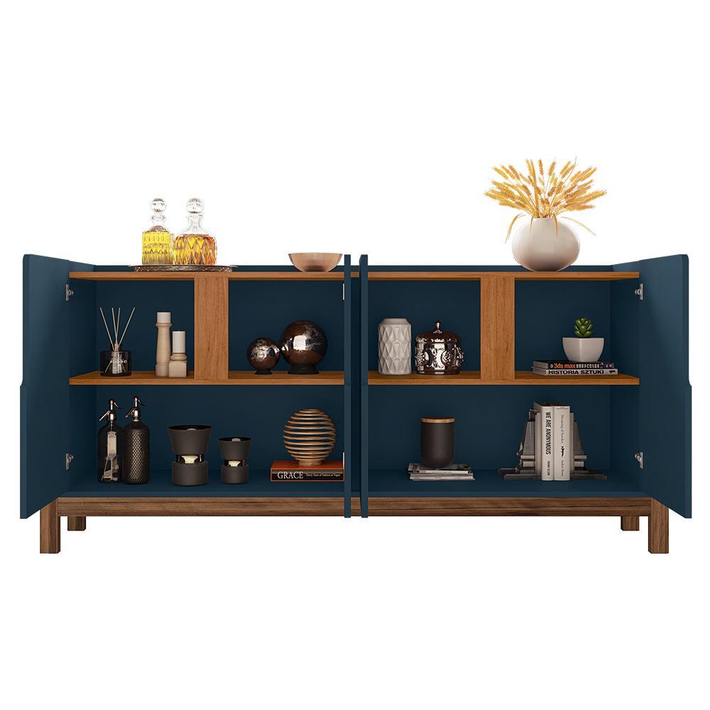 Buffet Aparador Lizz 170cm 4 Portas Azul Cobalto/Cedro - Casa D
