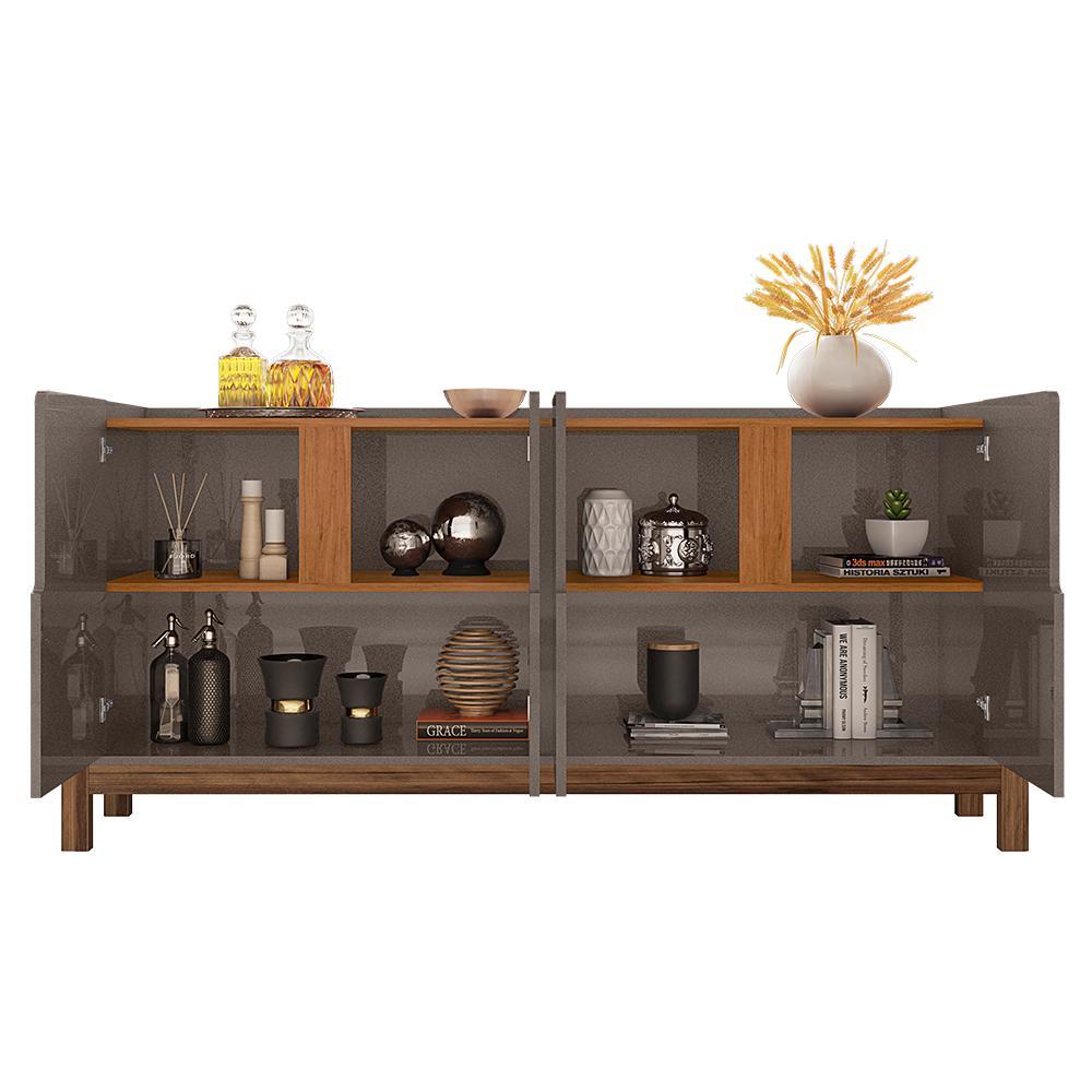 Buffet Aparador Lizz 170cm 4 Portas Cinza Pérola/Cedro - Casa D