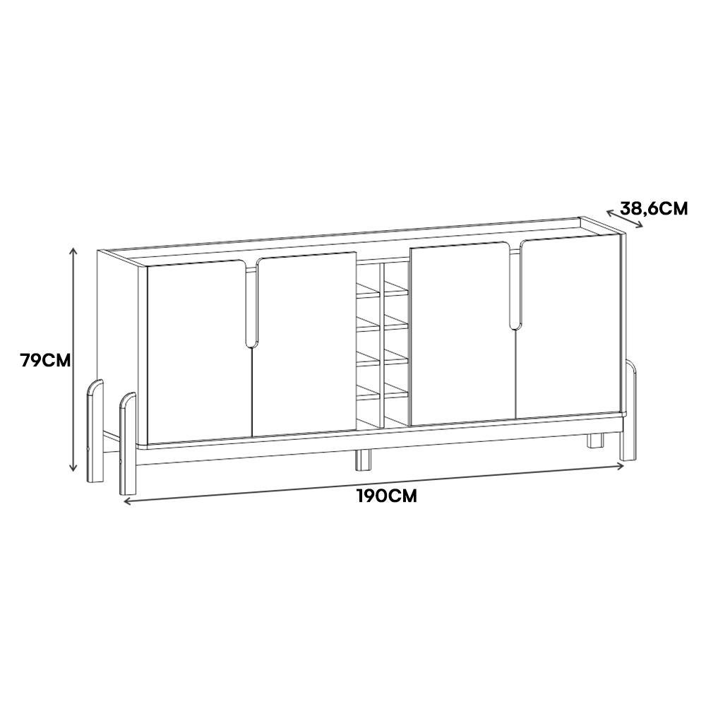 Buffet Aparador Lizz 190cm 4 Portas com Adega Cedro - Casa D