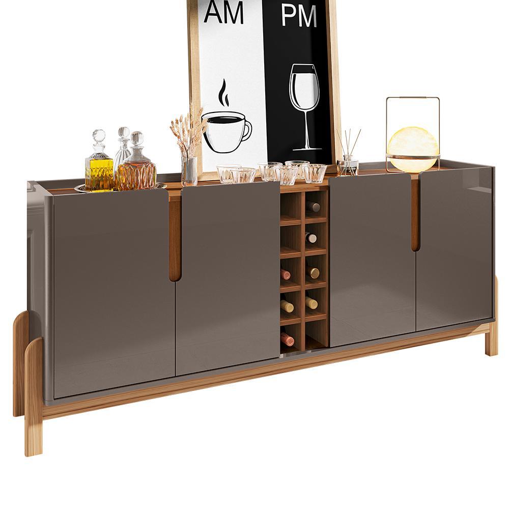 Buffet Aparador Lizz 190cm 4 Portas com Adega Cinza Pérola/Cedro - Casa D