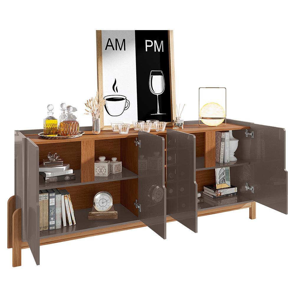 Buffet Aparador Lizz 190cm 4 Portas com Adega Cinza Pérola/Cedro - Casa D