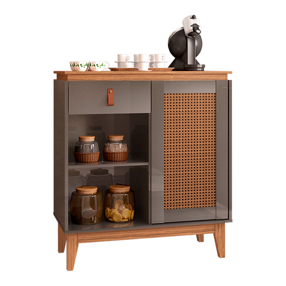 Buffet Café Rubi 1 PT 1 GV Cinza Pérola e Noce