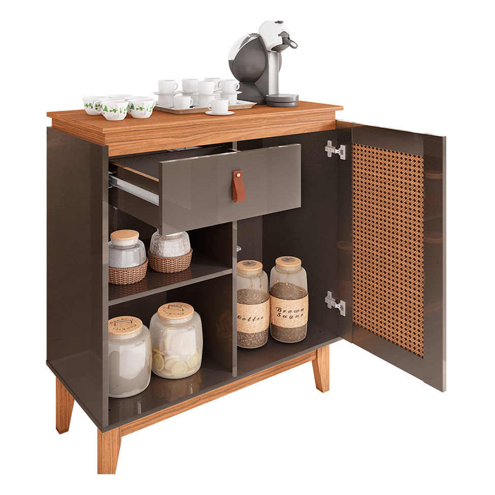 Buffet Café Rubi 1 PT 1 GV Cinza Pérola e Noce