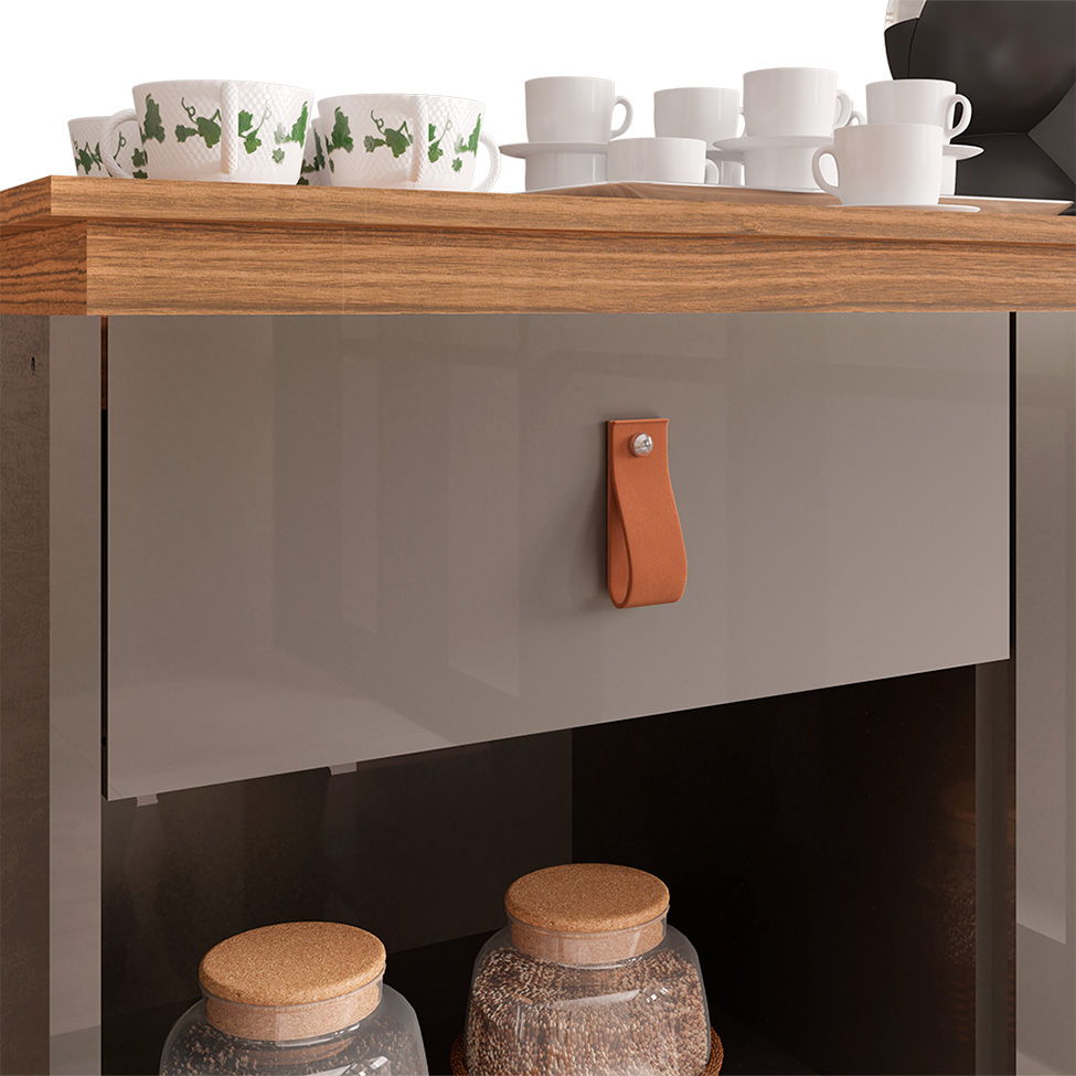 Buffet Café Rubi 1 PT 1 GV Cinza Pérola e Noce