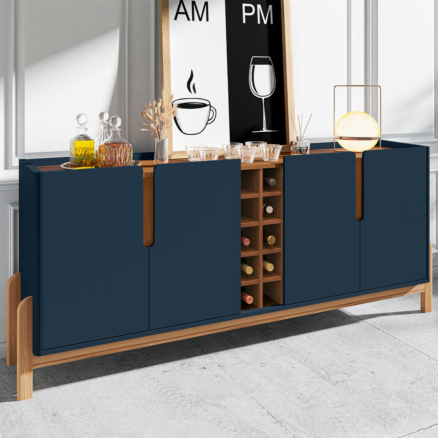 Buffet Lizz 1,90 4 Portas Azul Cobalto com Cedro - Casa D