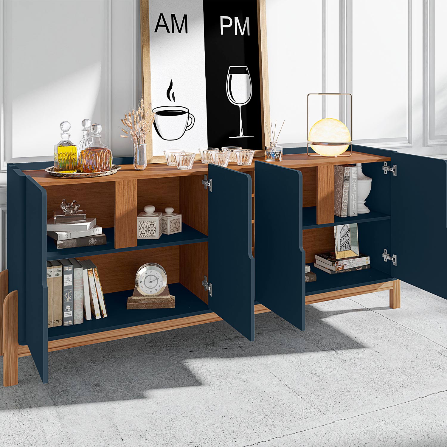 Buffet Lizz 1,90 4 Portas Azul Cobalto com Cedro - Casa D