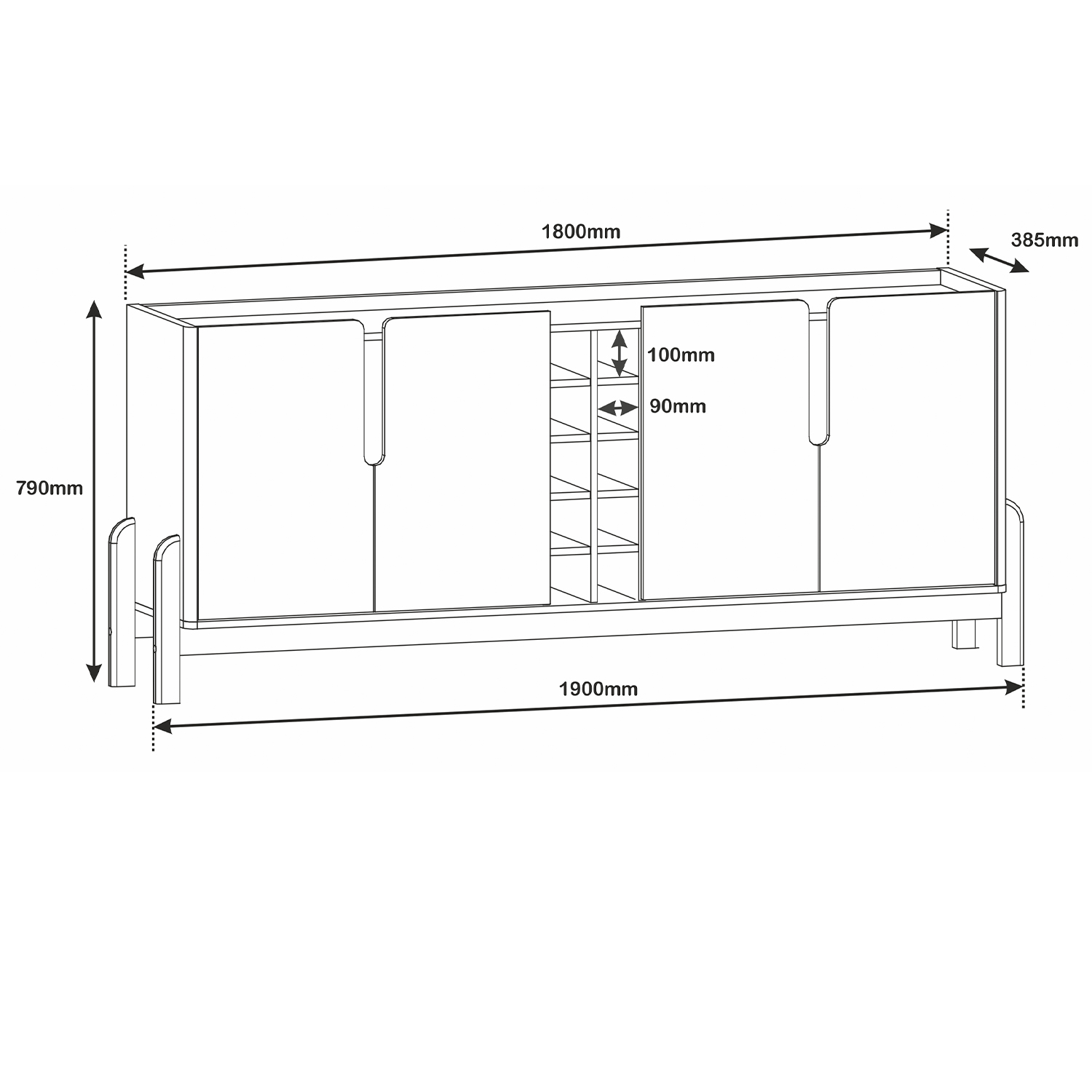 Buffet Lizz 1,90 4 Portas Azul Cobalto com Cedro - Casa D