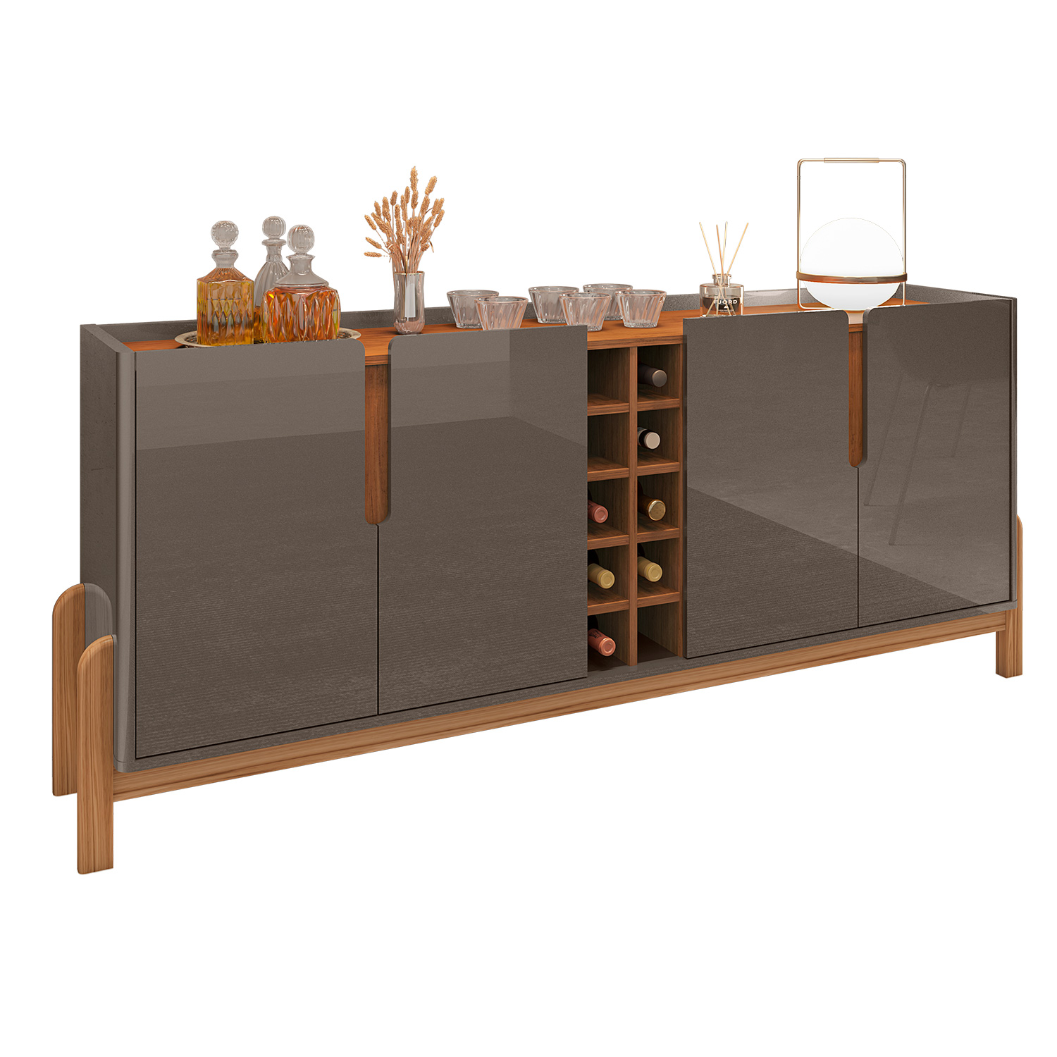 Buffet Lizz 1,90 4 Portas Cinza Perola com Cedro - Casa D