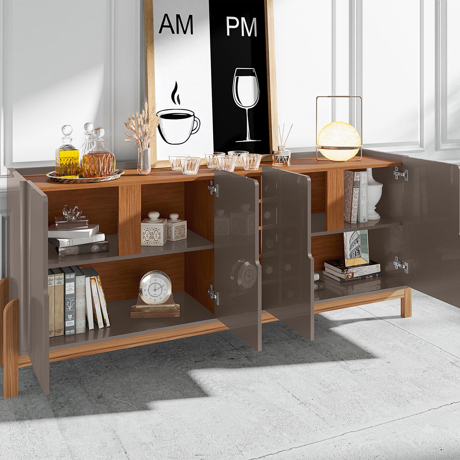 Buffet Lizz 1,90 4 Portas Cinza Perola com Cedro - Casa D