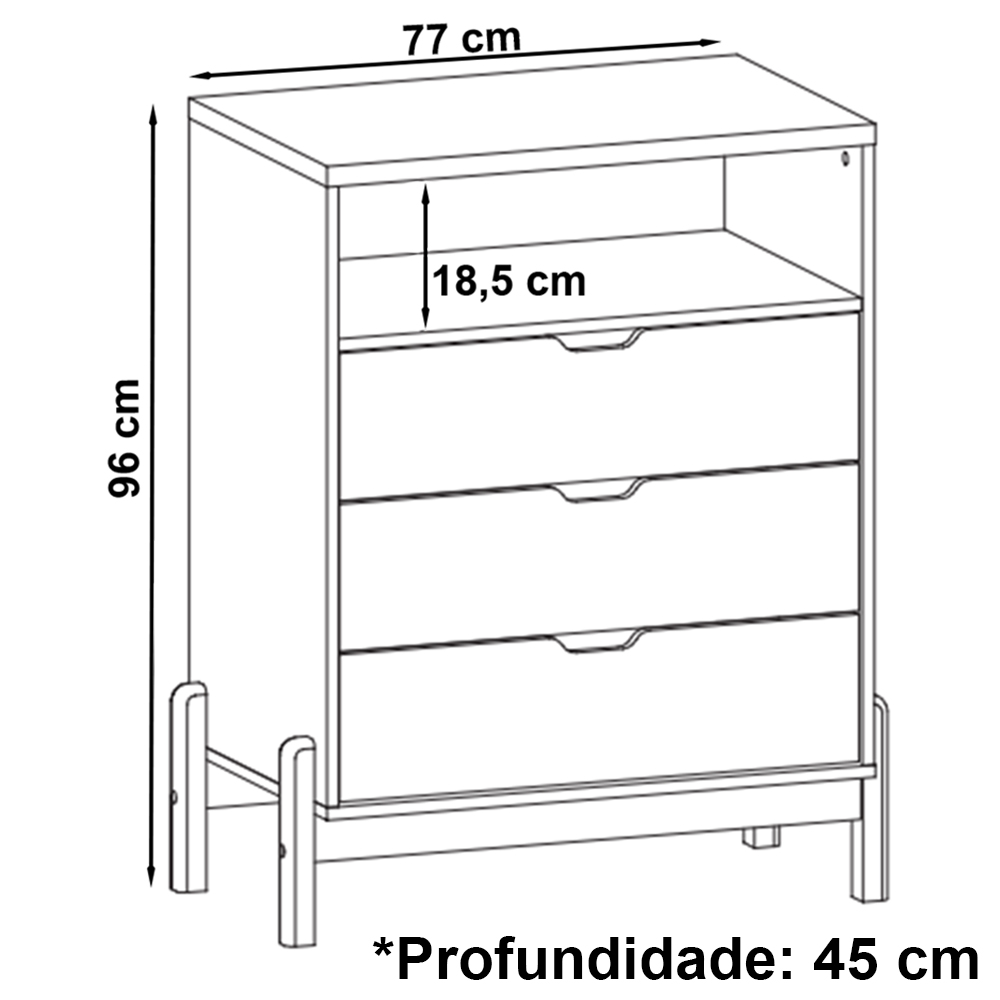 Comoda 3 Gavetas Para Quarto 005025 Off White DCASA