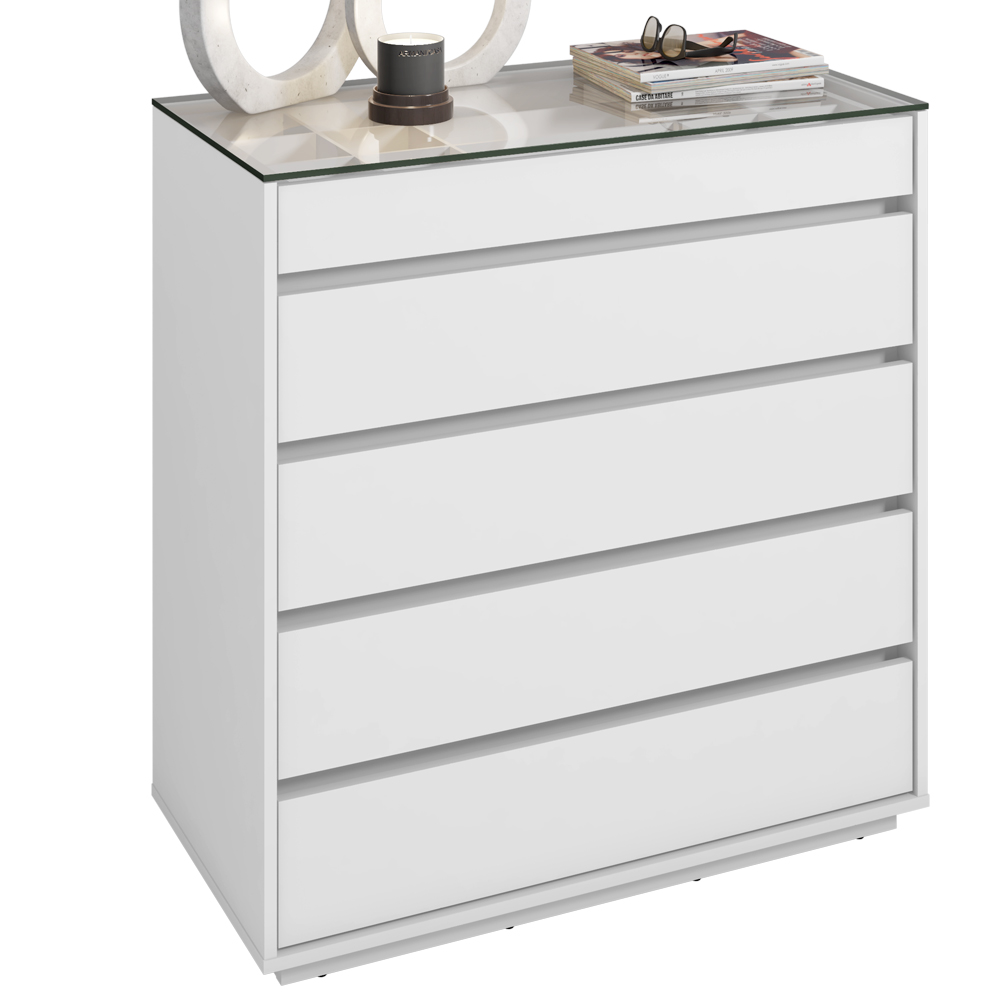 Comoda Tampo De Vidro 5 Gavetas 010059 Branco DCASA