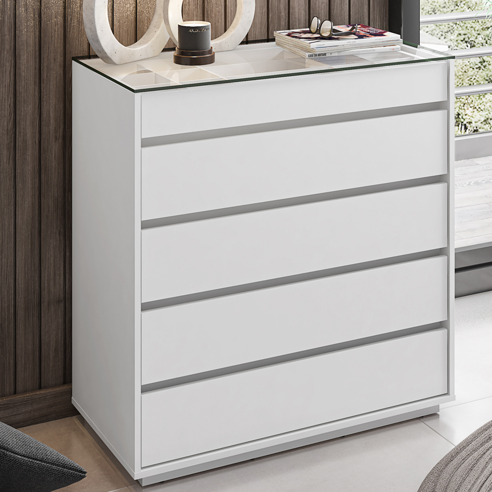 Comoda Tampo De Vidro 5 Gavetas 010059 Branco DCASA