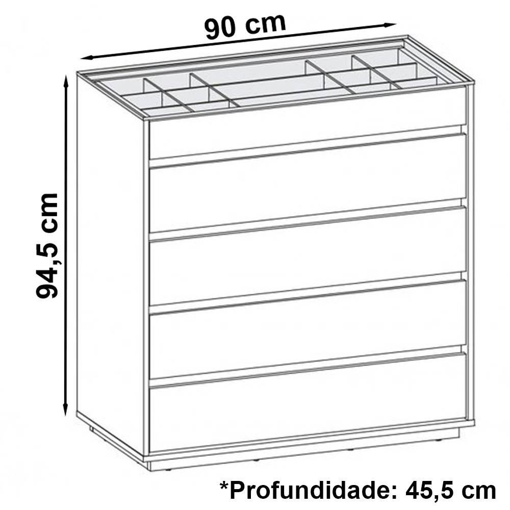 Comoda Tampo De Vidro 5 Gavetas 010059 Branco DCASA
