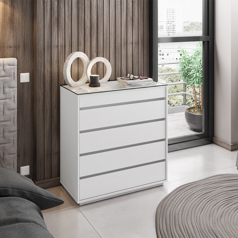 Comoda Tampo De Vidro 5 Gavetas 010059 Branco DCASA