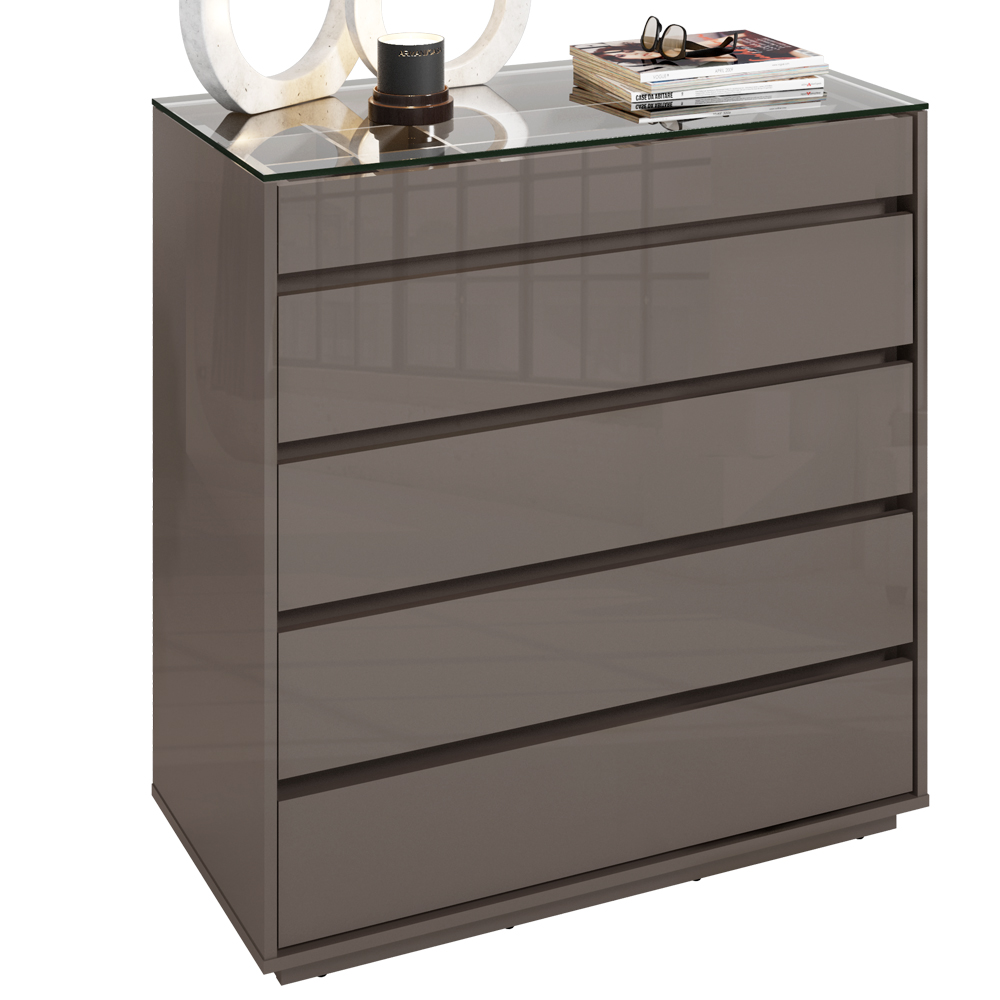 Comoda Tampo De Vidro 5 Gavetas 010059 Cinza Perola DCASA