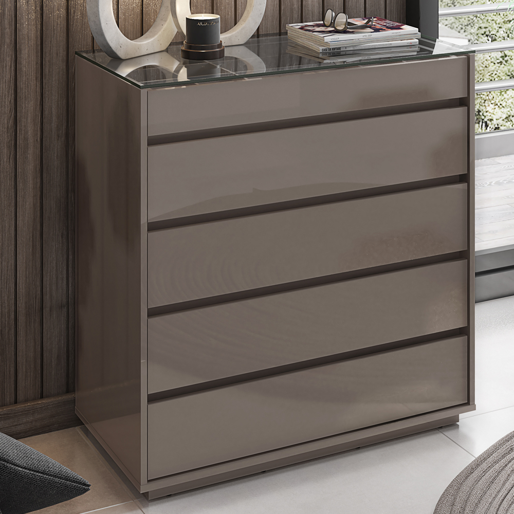 Comoda Tampo De Vidro 5 Gavetas 010059 Cinza Perola DCASA