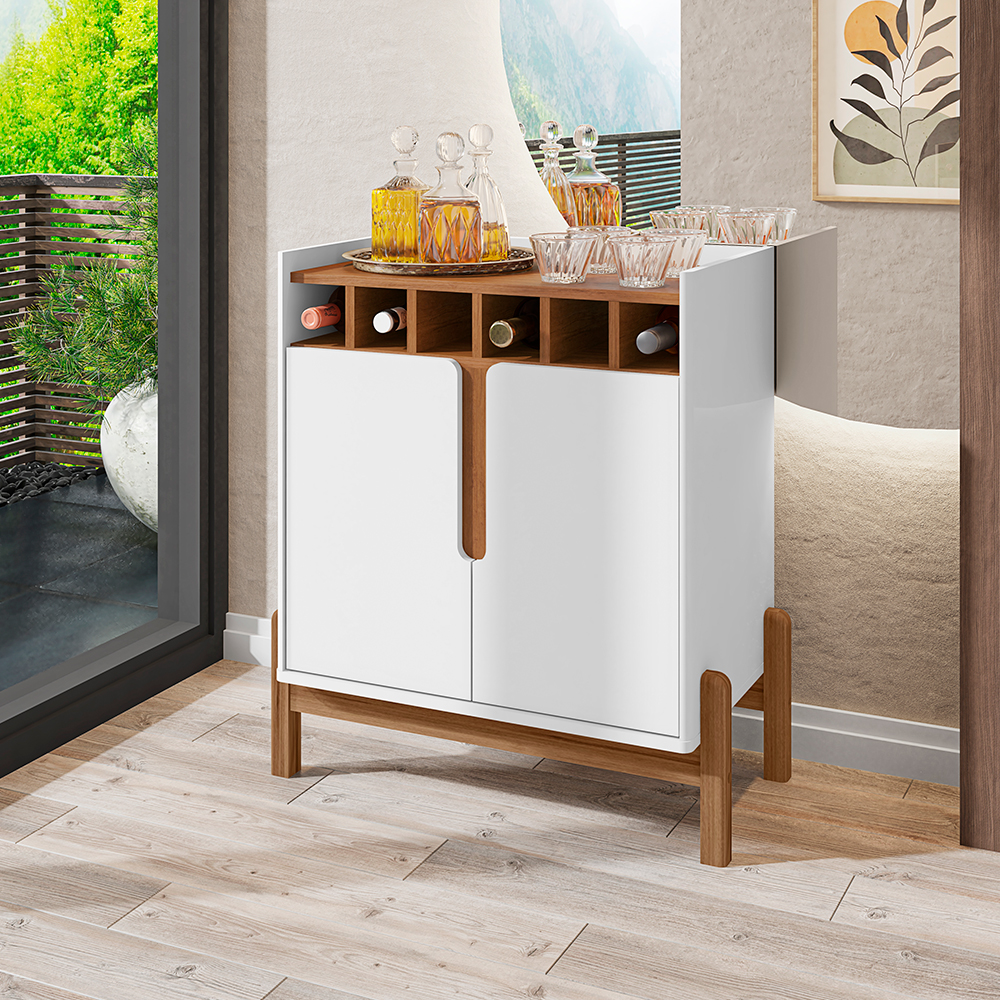 Conjunto Buffet 1.7 e Bar Ramp Branco Cedro