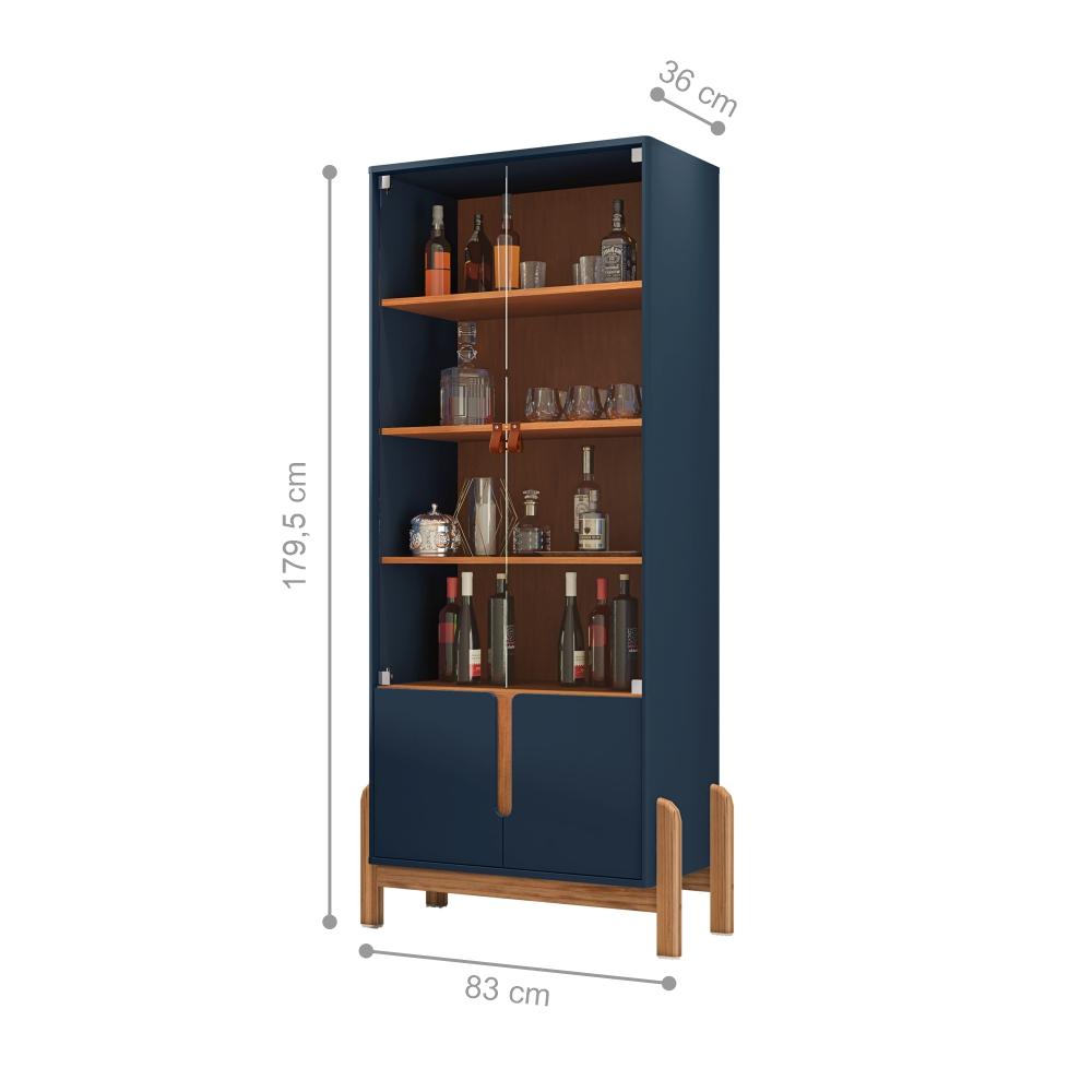 Conjunto Buffet 170 e Cristaleira Jayce Azul Cobalto Cedro