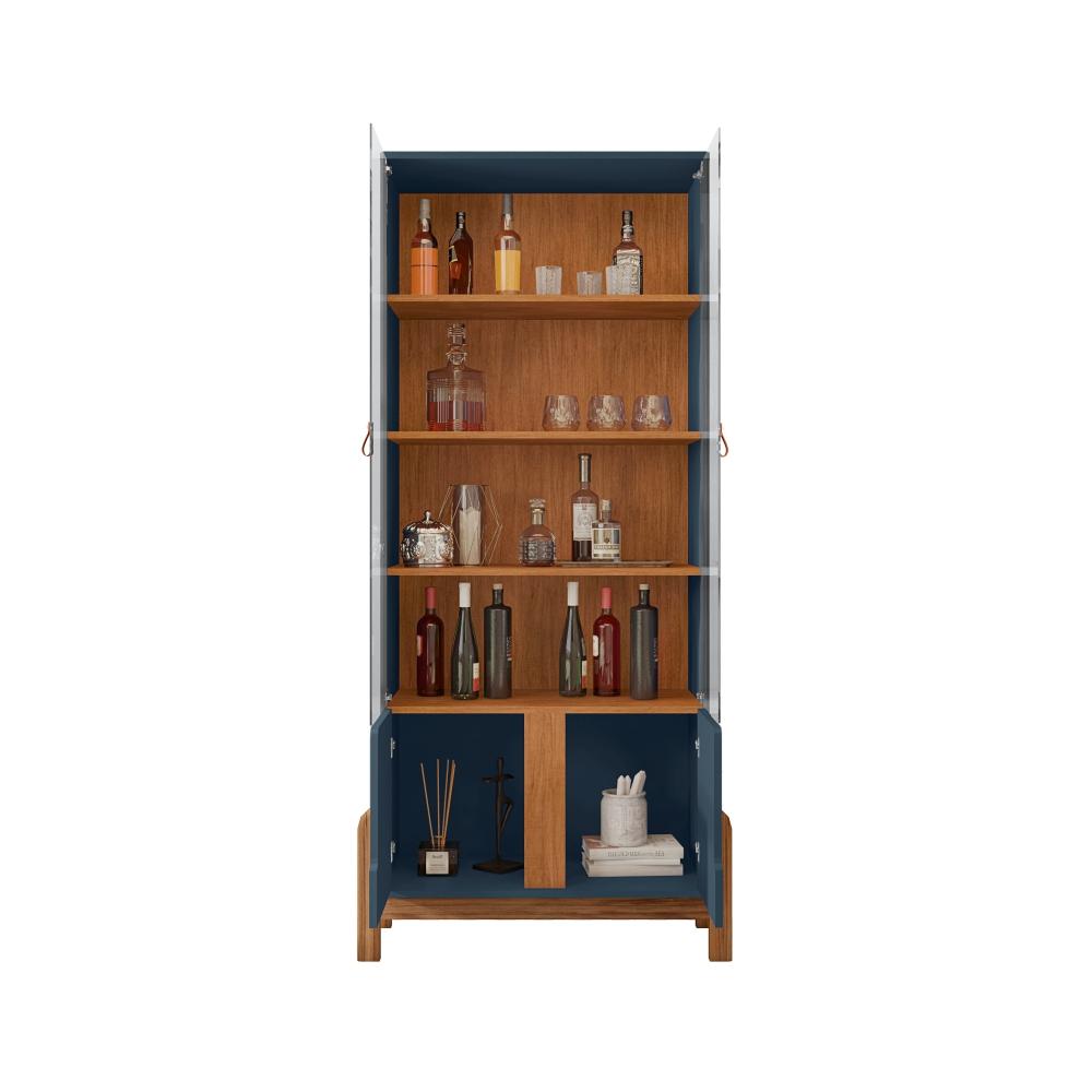 Conjunto Buffet 170 e Cristaleira Jayce Azul Cobalto Cedro