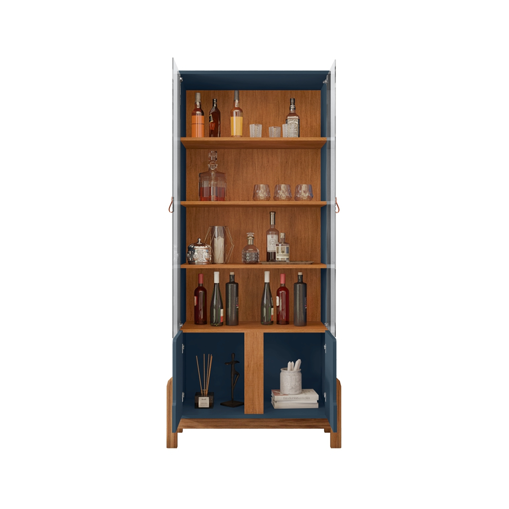 Conjunto Buffet 190 e Cristaleira Perry Azul Cobalto Cedro