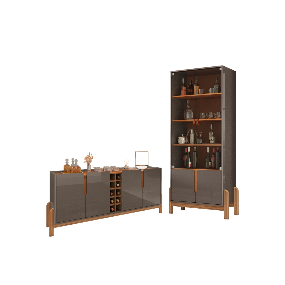 Conjunto Buffet 190 e Cristaleira Perry Cinza Perola Cedro