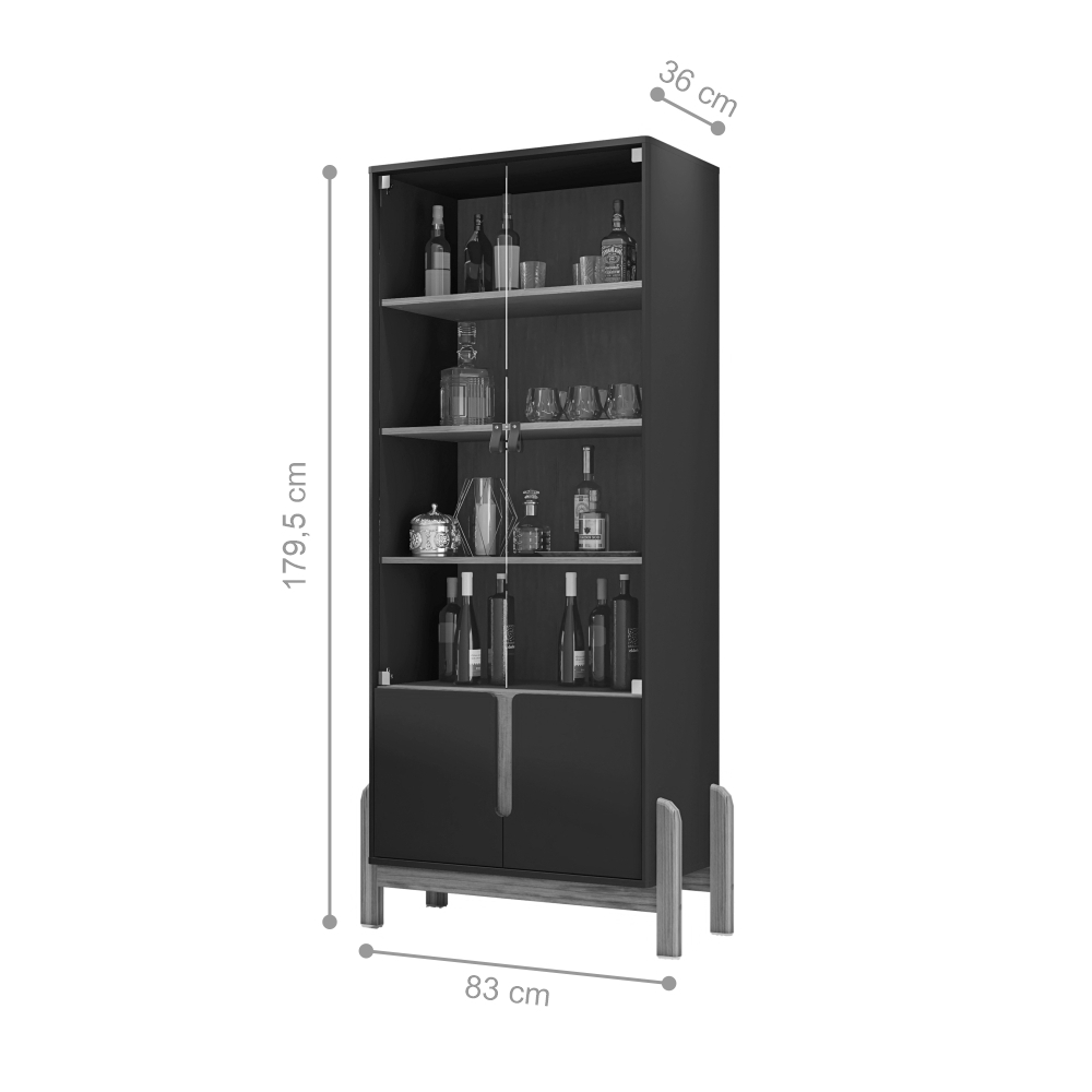Conjunto Buffet 190 e Cristaleira Perry Cinza Perola Cedro