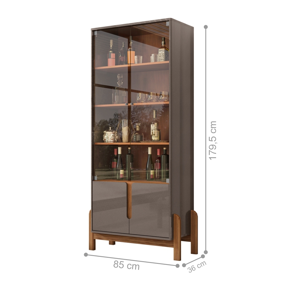 Conjunto Mesa de Centro e Cristaleira Kast Cinza e Cedro