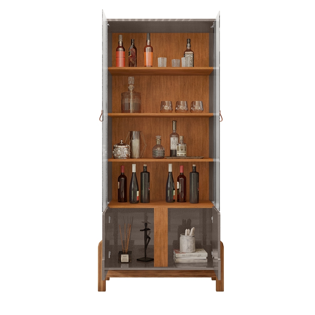 Conjunto Mesa de Centro e Cristaleira Kast Cinza e Cedro