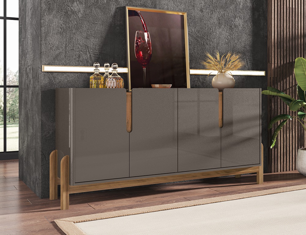 Conjunto Sala De Estar Completo Seville Cinza Pérola Cedro
