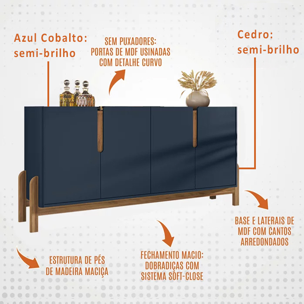 Cristaleira 050519 E Buffet 050518 Para Sala Azul Cobalto Cedro DCASA