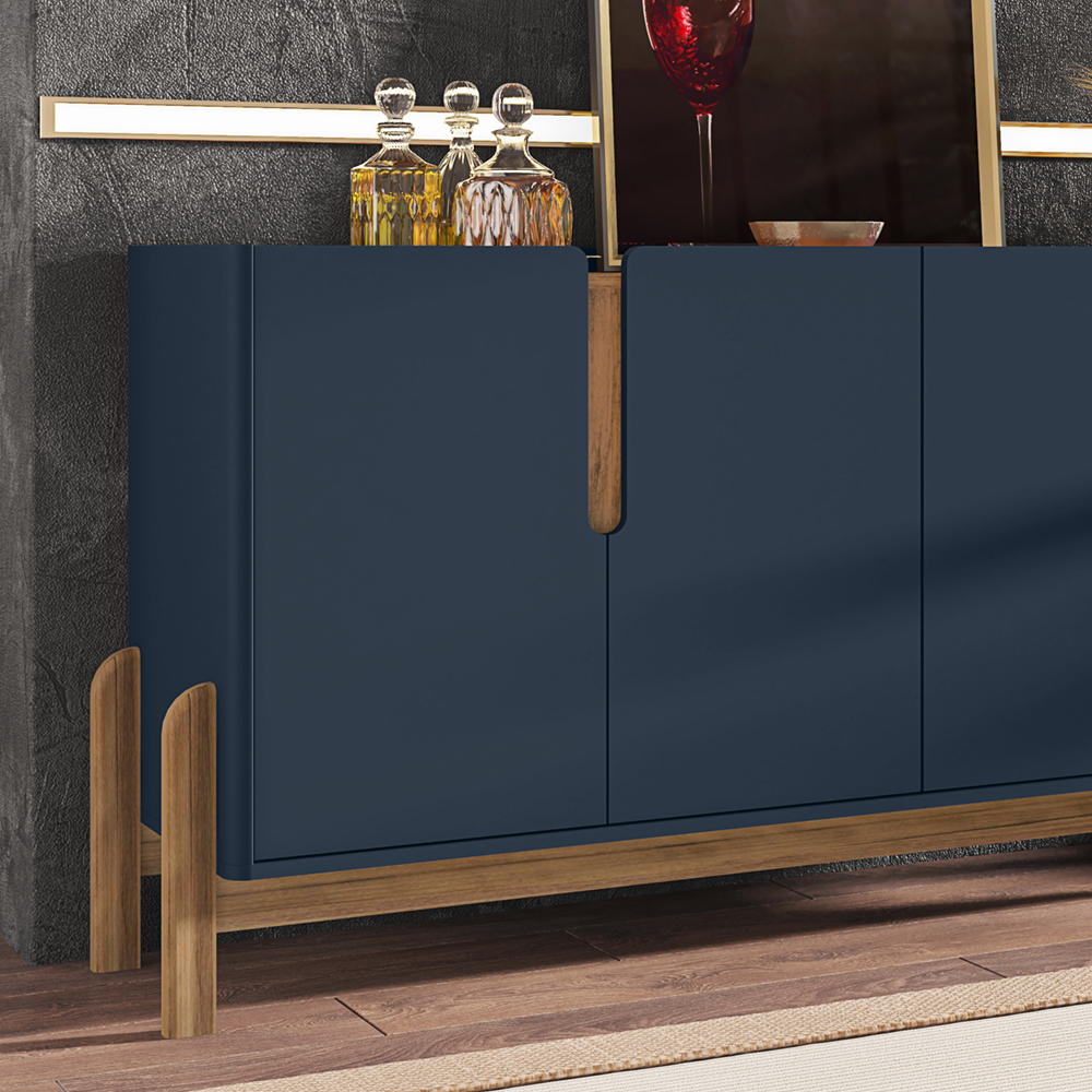 Cristaleira 050519 E Buffet 050518 Para Sala Azul Cobalto Cedro DCASA