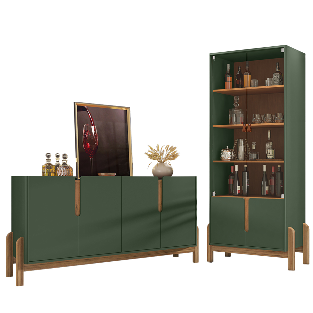 Cristaleira 050519 E Buffet 050518 Para Sala Verde Oliva Cedro DCASA
