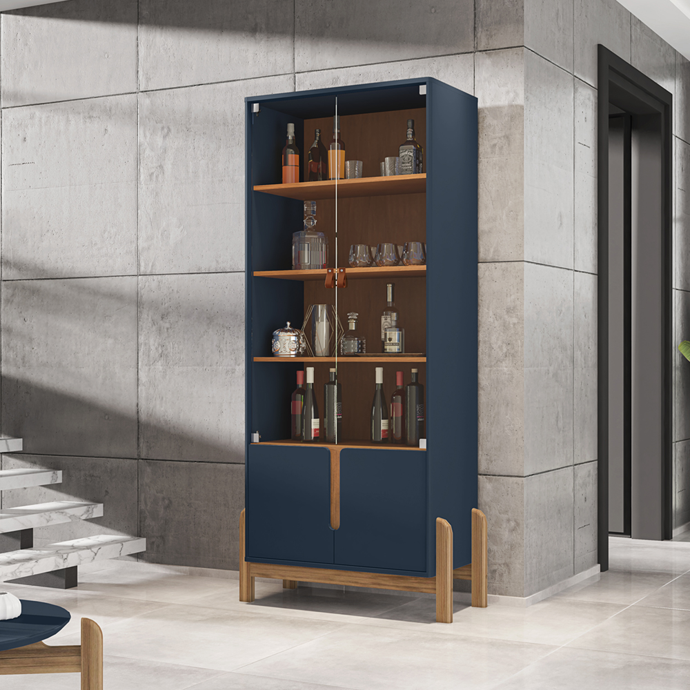Cristaleira 4 Portas Para Sala De Estar 50519 Azul Cobalto Cedro DCASA