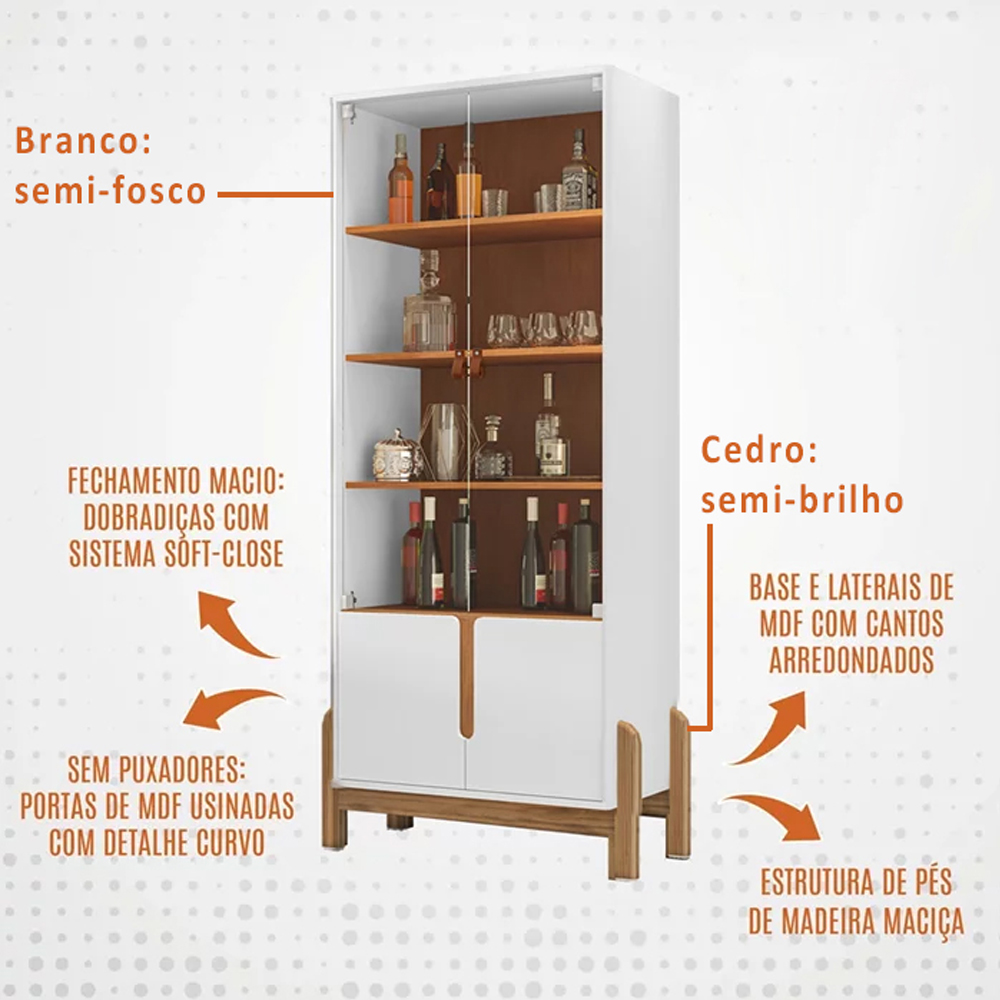 Cristaleira 4 Portas Para Sala De Estar 50519 Branco Cedro DCASA