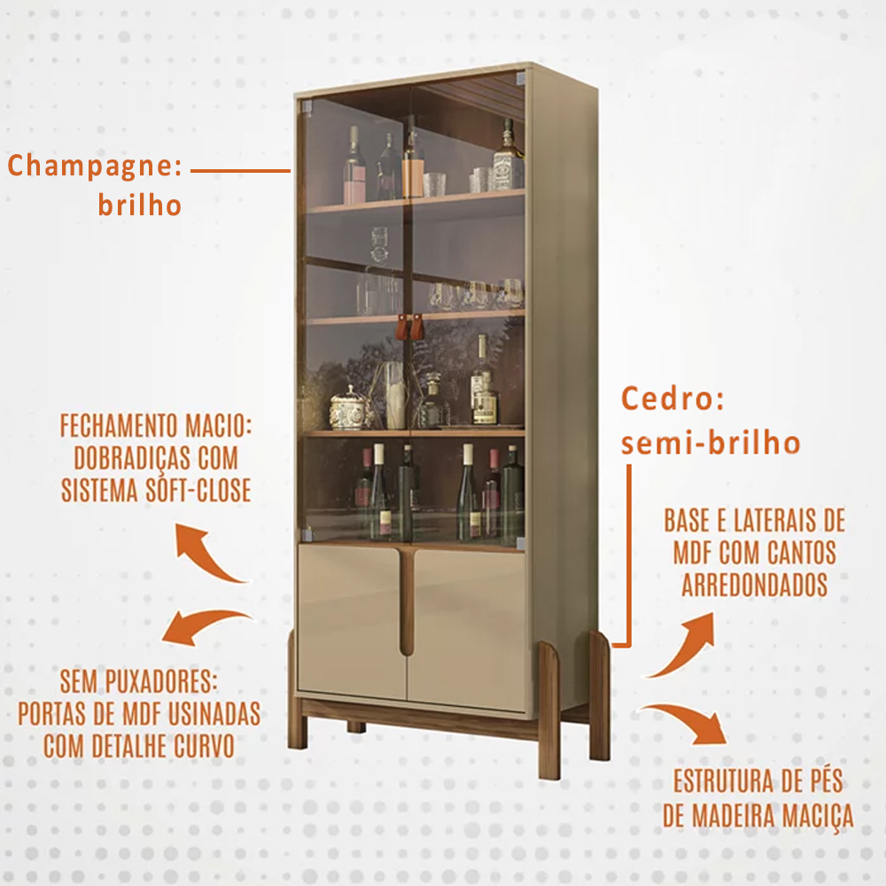 Cristaleira 4 Portas Para Sala De Estar 50519 Champagne Cedro DCASA
