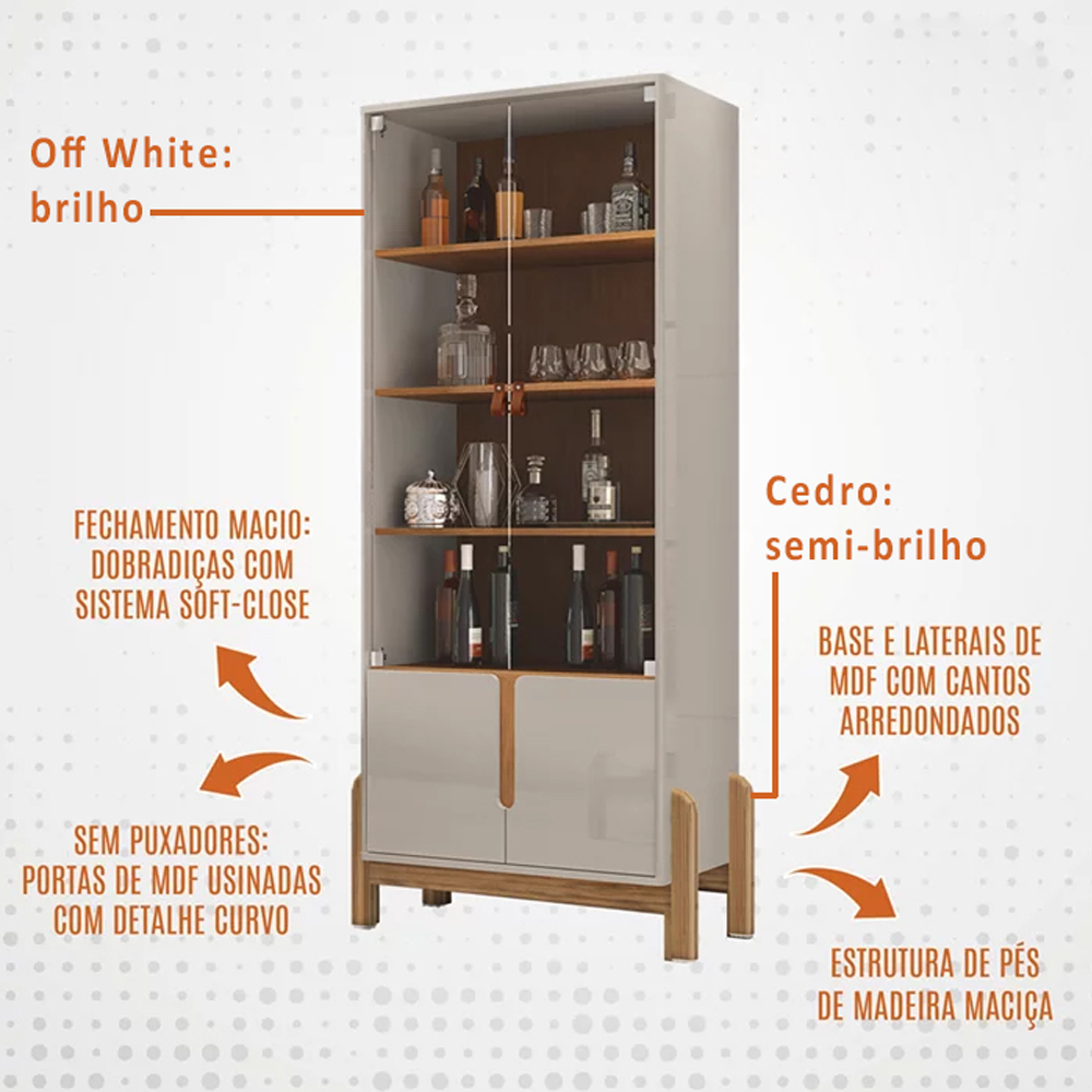 Cristaleira 4 Portas Para Sala De Estar 50519 Off White Cedro DCASA