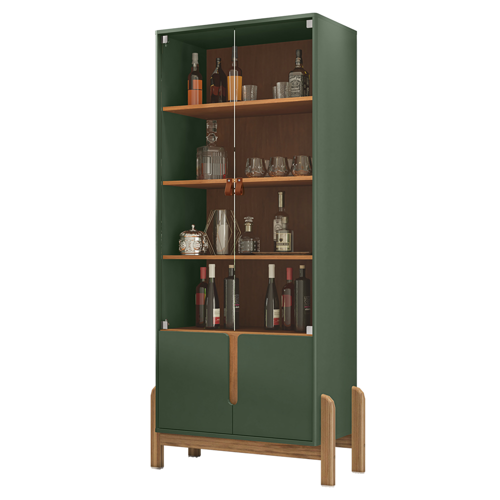 Cristaleira 4 Portas Para Sala De Estar 50519 Verde Oliva Cedro DCASA