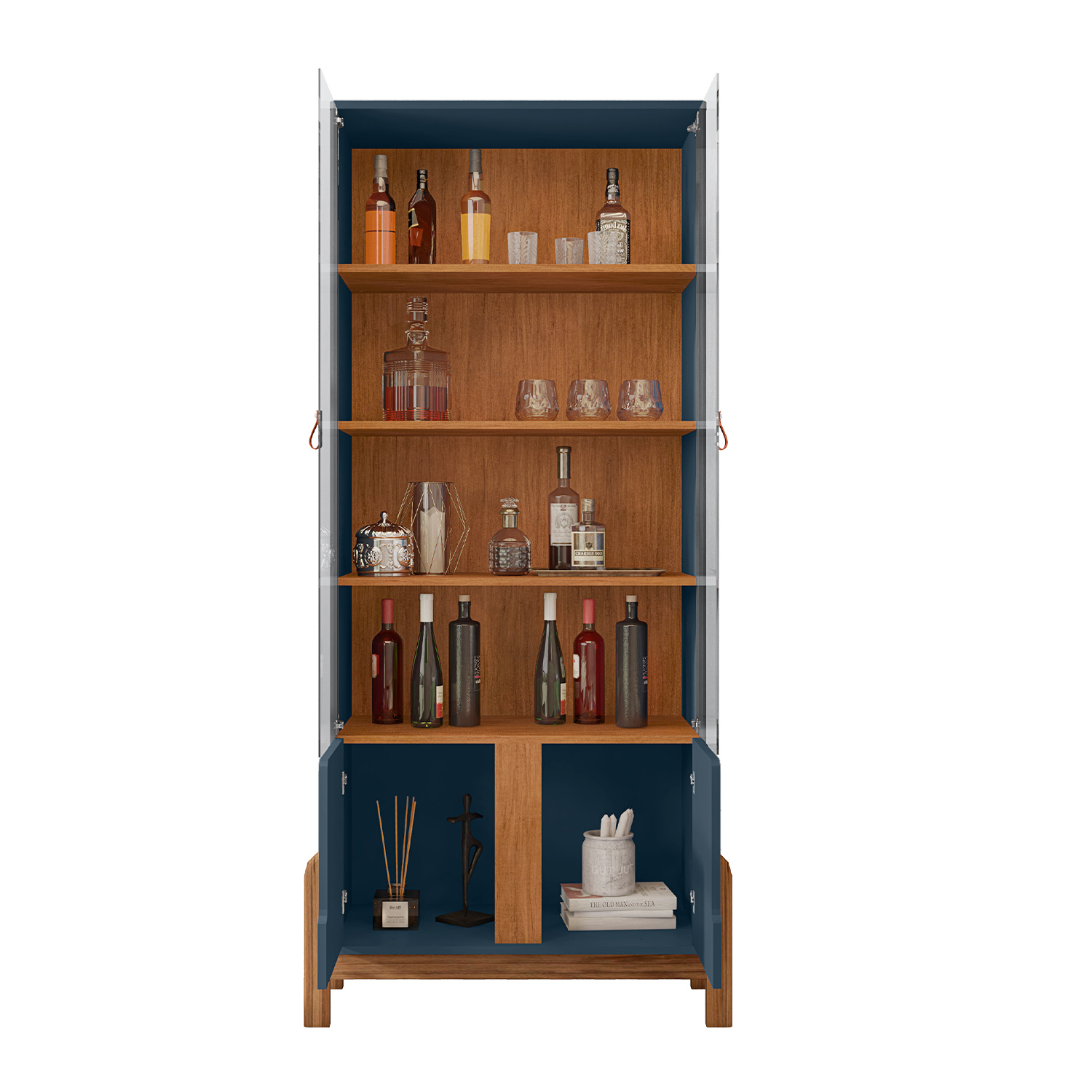Cristaleira Lizz 4 Portas Azul Cobalto com Cedro - Casa D