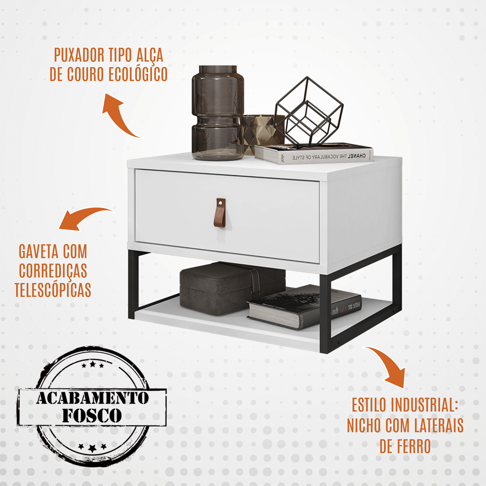Kit 2 Mesas De Cabeceira Suspensa 1 Gaveta 004014 Branco DCASA