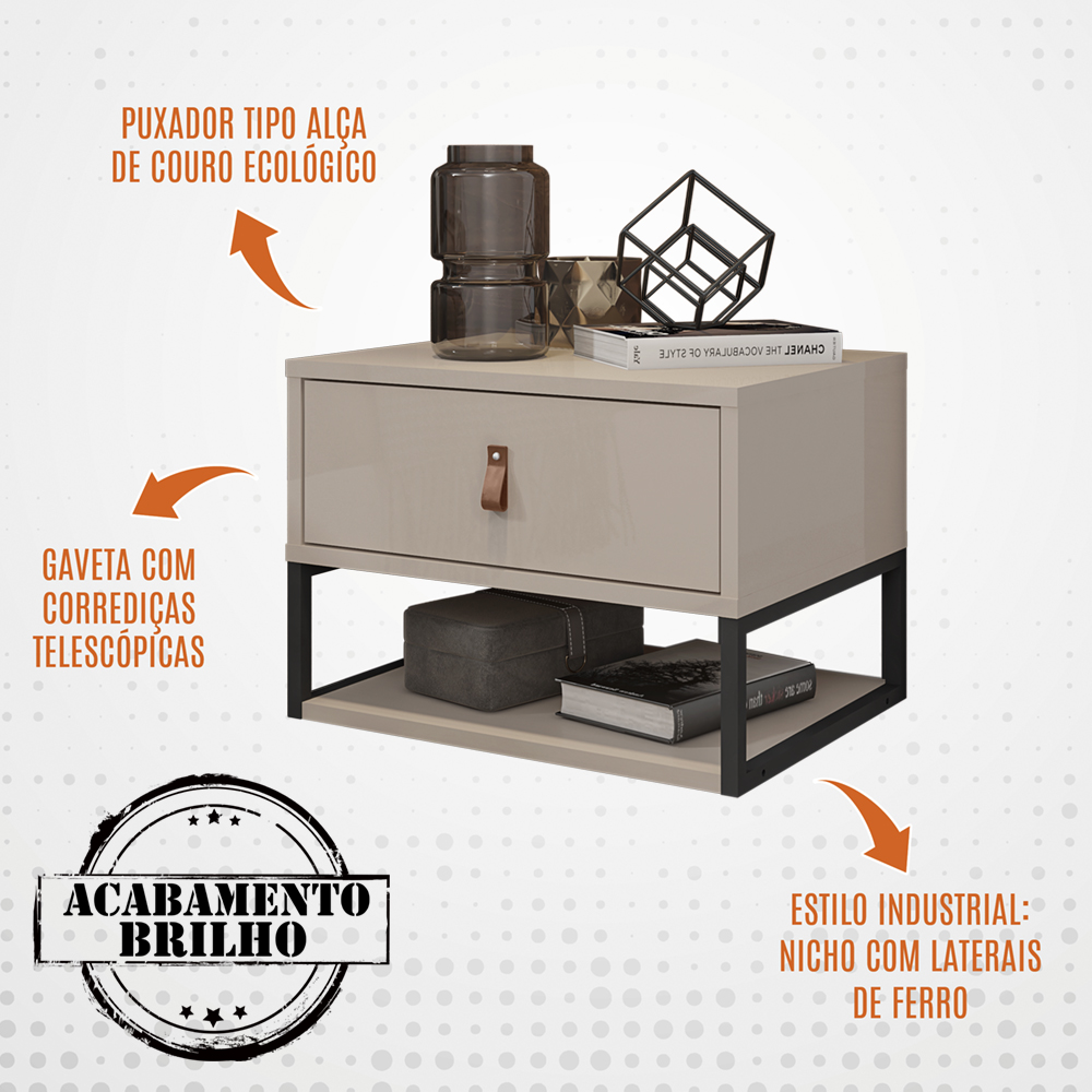 Kit 2 Mesas De Cabeceira Suspensa 1 Gaveta 004014 Off White DCASA