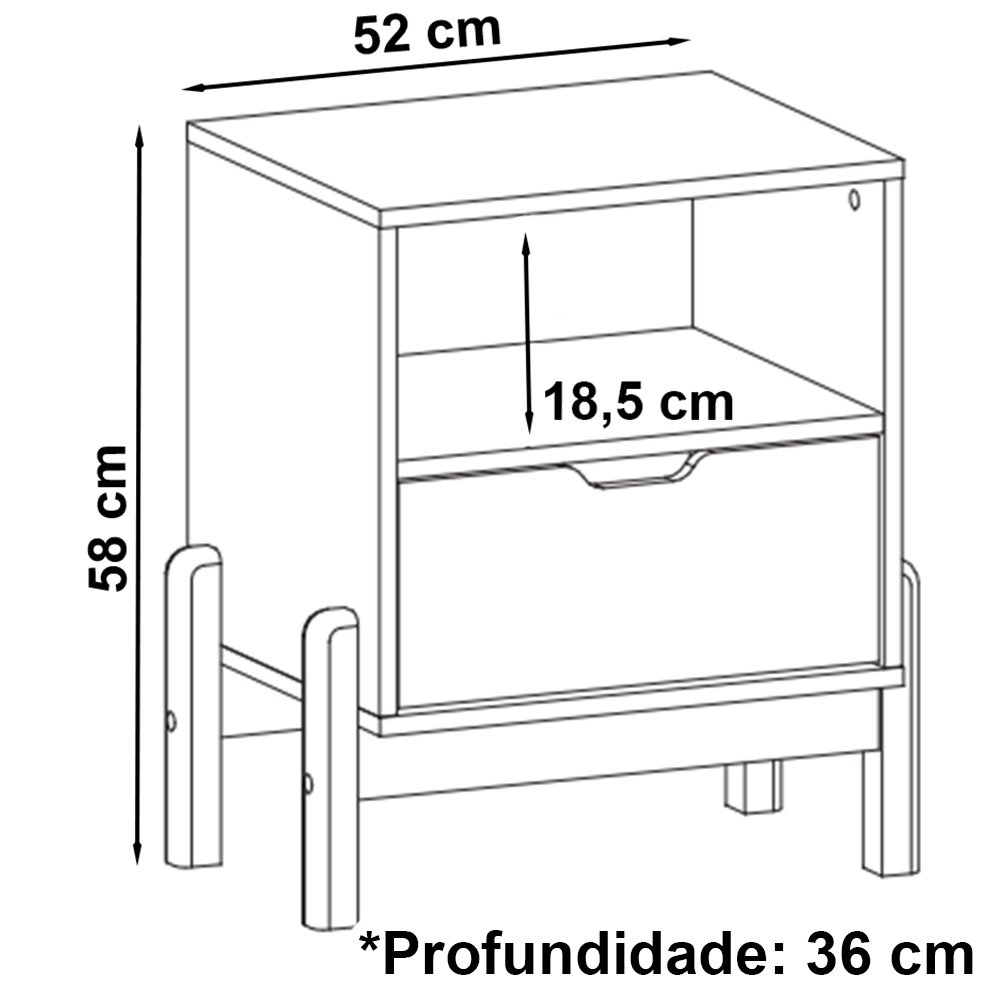 Kit 2 Mesas de Cabeceira 1 Gaveta 004015 Cedro DCASA
