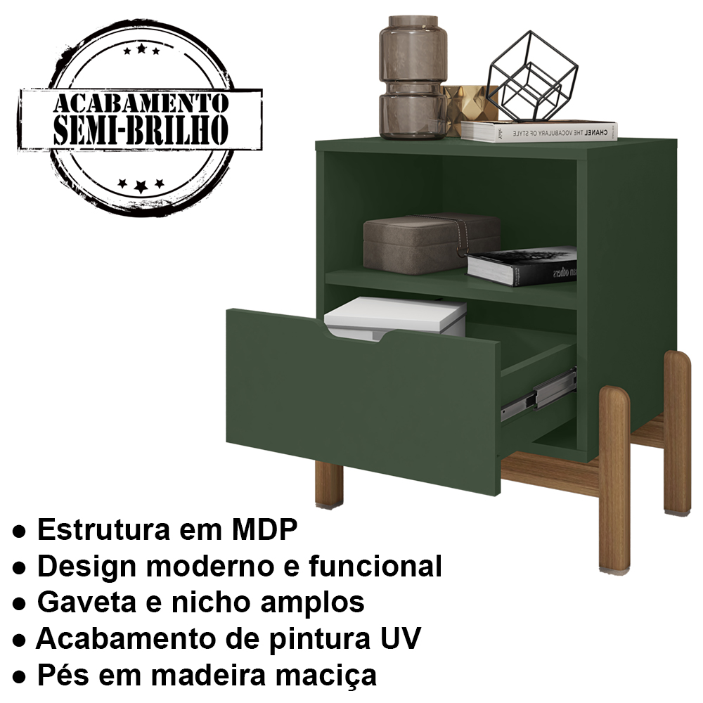 Kit 2 Mesas de Cabeceira 1 Gaveta 004015 Verde Oliva DCASA