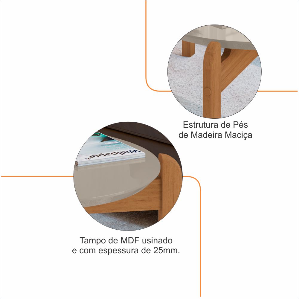 Mesa De Centro Oblonga Sala De Estar 06009 Off White Cedro DCASA