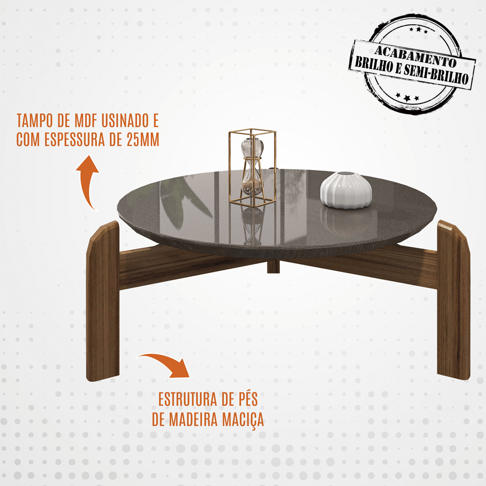 Mesa De Centro Para Sala 006008 Cinza Perola Cedro DCASA