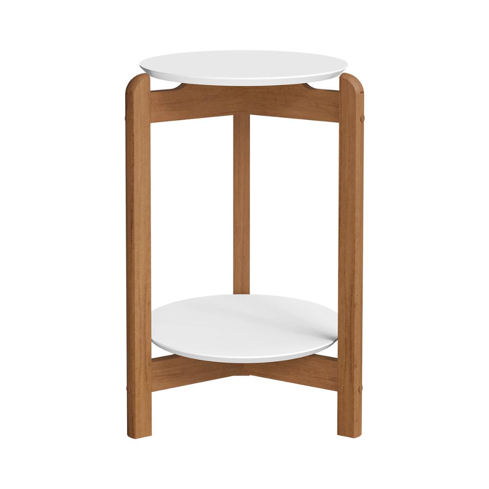 Mesa Lateral Sala Lizz com Pés de Madeira Maciça Branco/Cedro