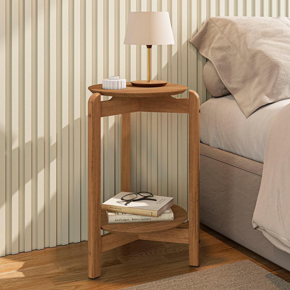 Mesa Lateral Sala Lizz com Pés de Madeira Maciça Cedro