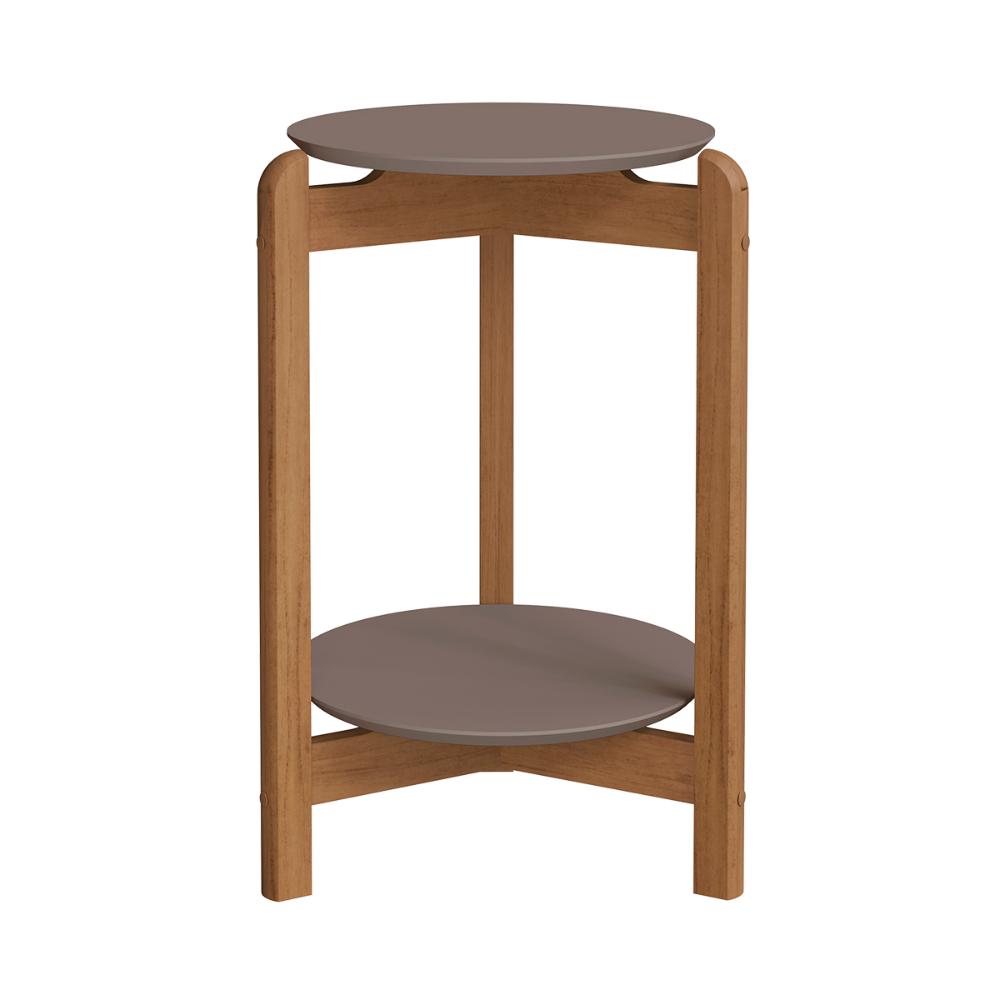 Mesa Lateral Sala Lizz com Pés de Madeira Maciça Cinza Perola/Cedro