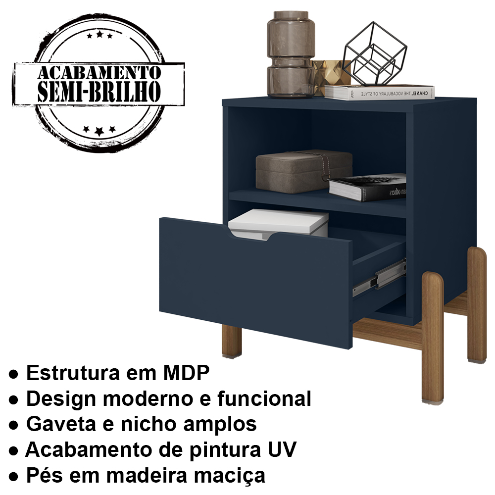 Mesa de Cabeceira 1 Gaveta 004015 Azul Cobalto DCASA