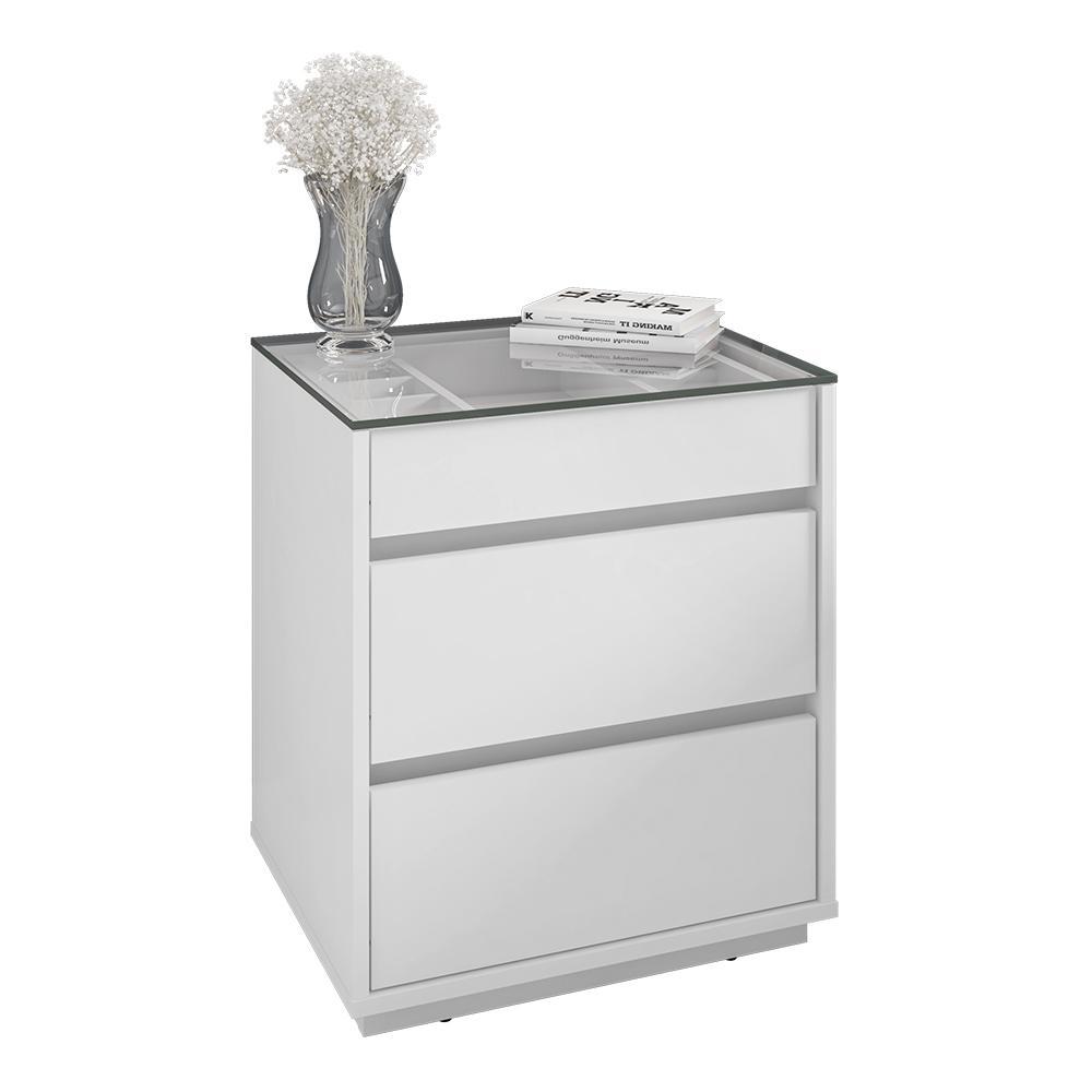 Mesa de Cabeceira Belize 3 Gavetas Branco - Casa D